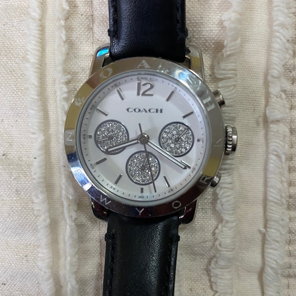 Silver Coach watch with black leather band - Picture 1 of 3